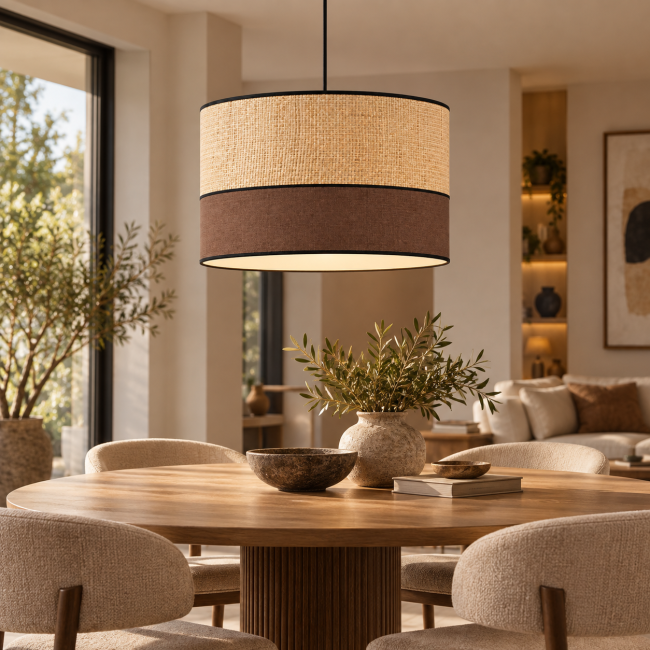 Abat-jour raphia et coton marron pour lampadaire