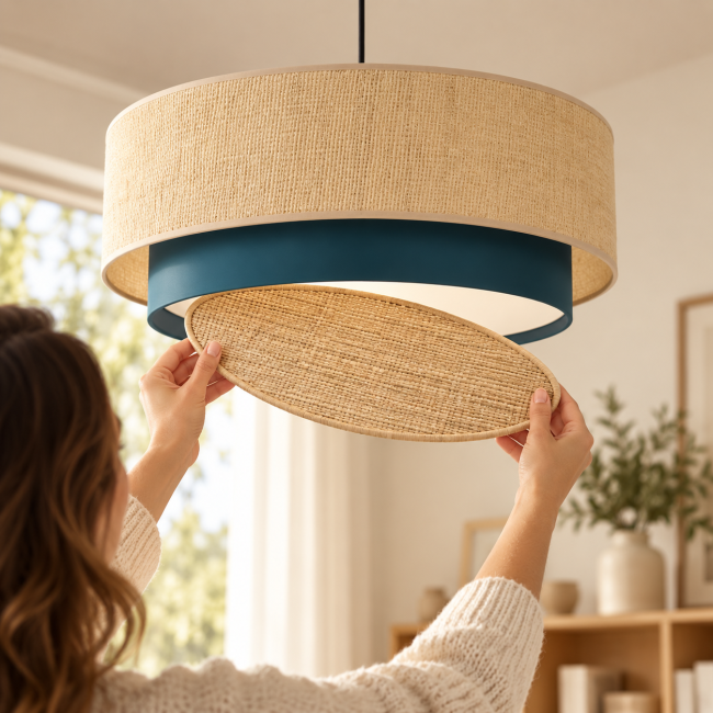 Diffuseur de lumière amovible en raphia beige pour abat-jour bohème