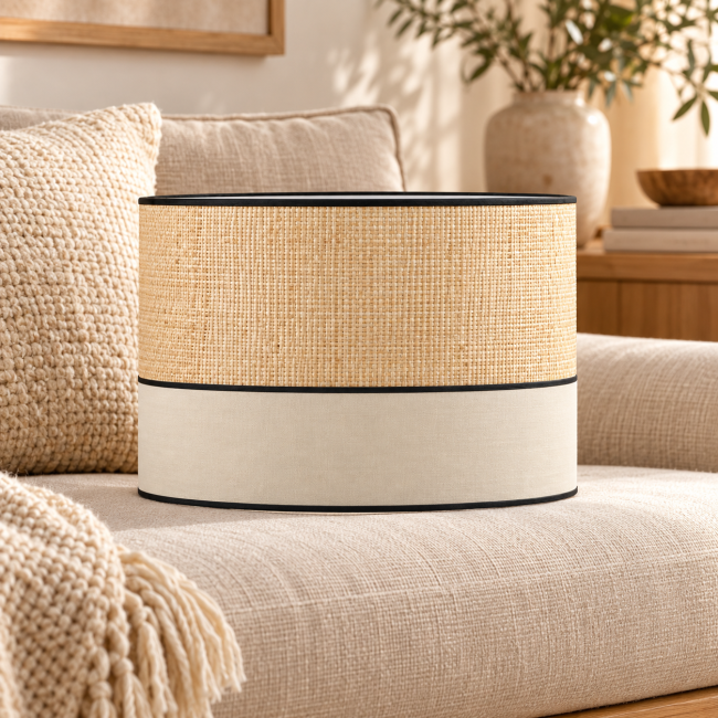 Abat-jour raphia beige pour pied de lampe