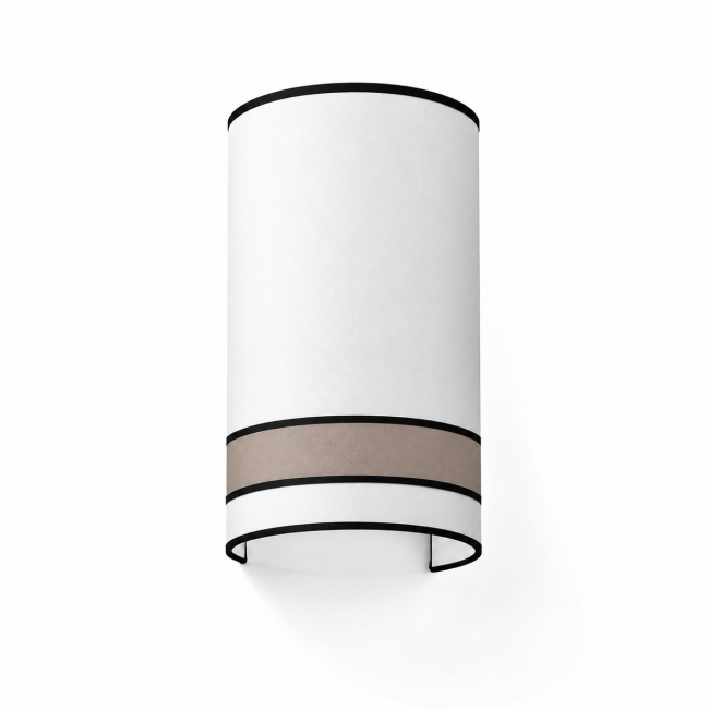 Applique murale KELLY en coton blanc avec bandeau taupe et bordures noires, sur fond blanc.
