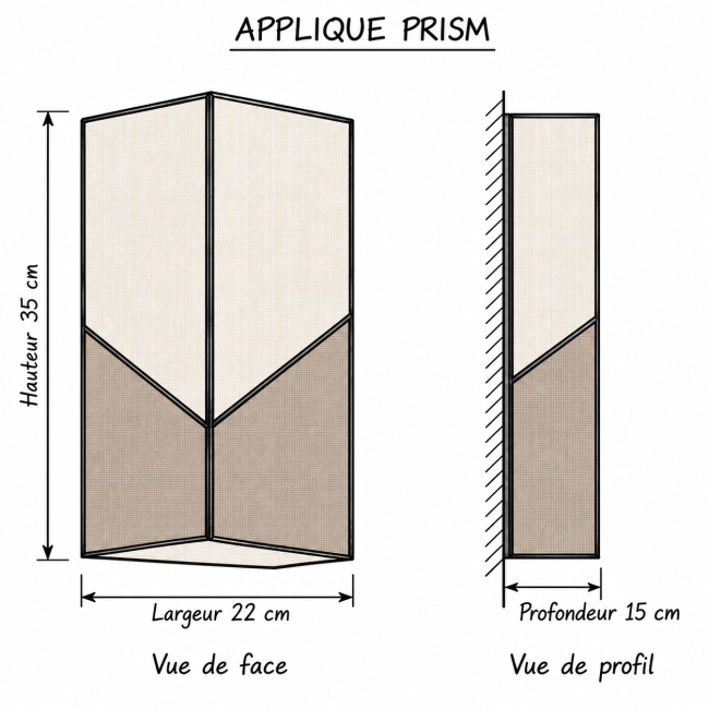 Schéma technique PRISM MAQUIS : hauteur 35 cm, largeur 22 cm, profondeur 15 cm
