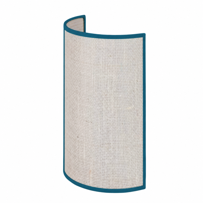 Applique murale Erbalunga en jute blanche, bordure bleu canard, sur fond blanc