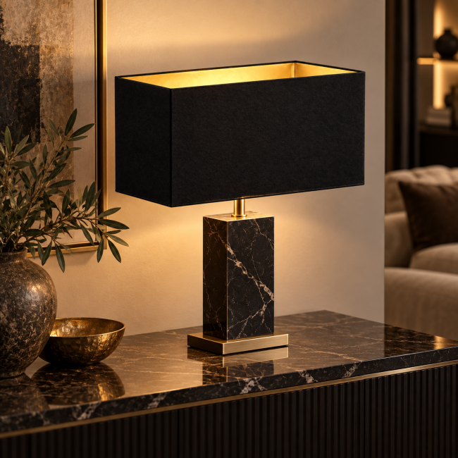 Abat-jour noir intérieur or rectangulaire pour lampe à poser