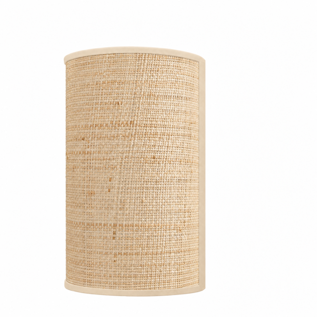 Applique murale PIANA en raphia naturel avec bordure beige crème sur fond blanc