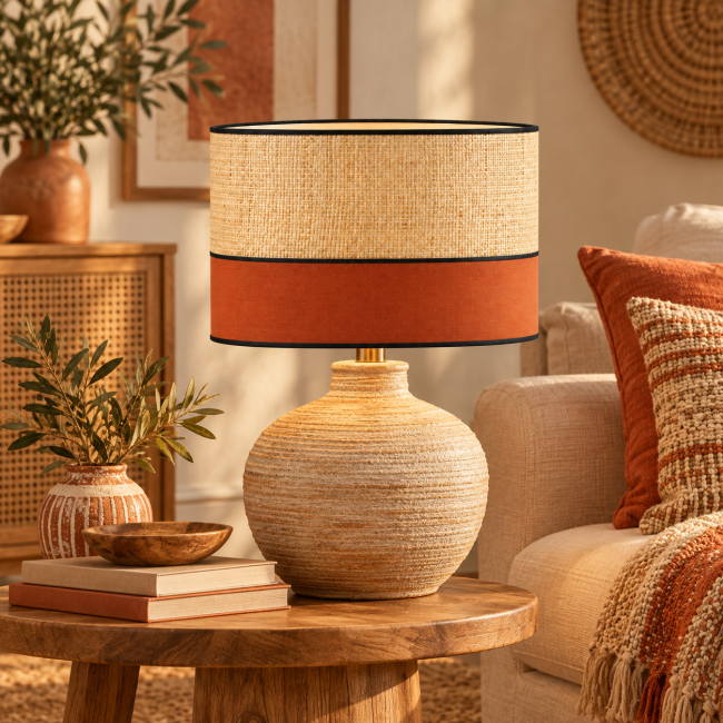 Abat-jour raphia terracotta pour pied de lampe