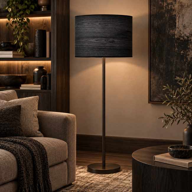 Abat-jour effet bois noir pour pied de lampe ou lampadaire