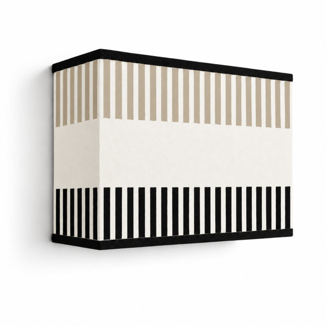 Applique murale déco RIVAGE lin, motifs graphiques lin et noir sur fond crème clair, vue éteinte sur fond blanc