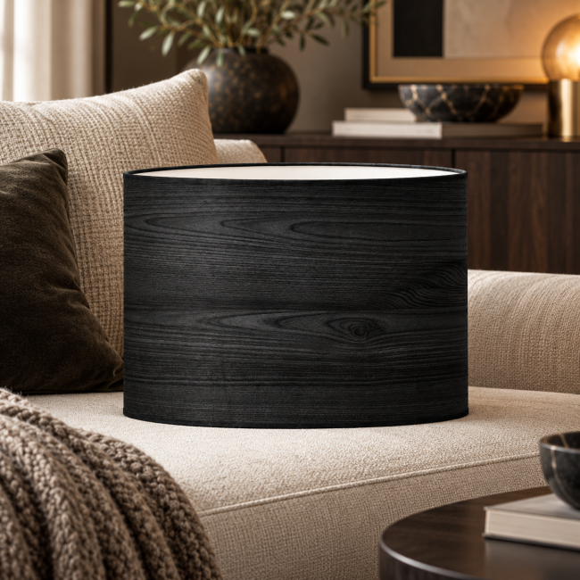 Abat-jour déco noir effet bois fabriqué par KAUZE LUMINAIRES