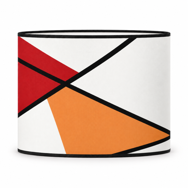 Abat-jour cylindrique en coton imprimé rouge et orange EDGE – KAUZE LUMINAIRES Abat-jour EDGE en coton imprimé rouge et orange, forme cylindrique et bordage noir.