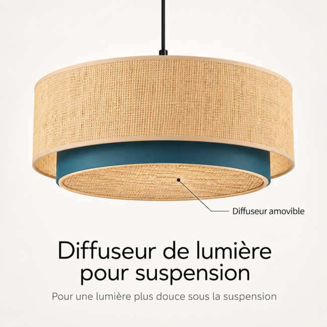Diffuseur rond en raphia naturel Made in France - Kauze Luminaires
