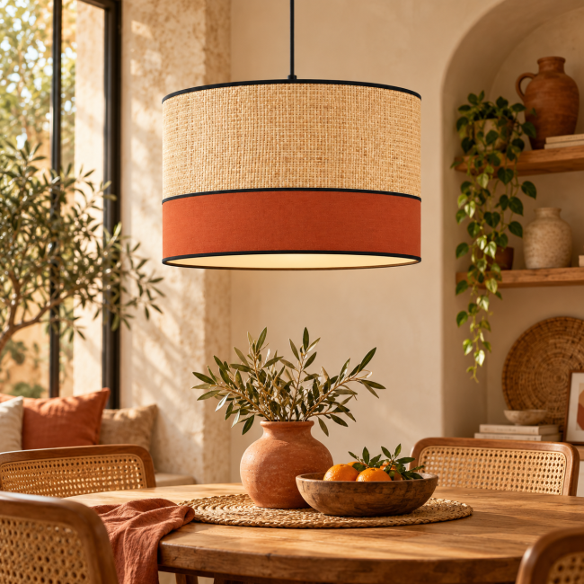 Abat-jour KAUZE FAUVE raphia et coton terracotta
