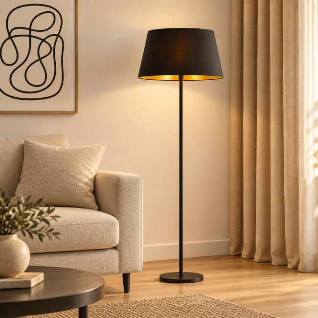 Abat-jour conique moderne noir et or fabriqué à Paris par KAUZE LUMINAIRES