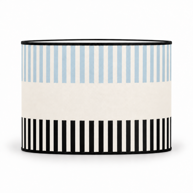 Abat-jour cylindrique RIVAGE bleu pastel – motifs bleu pastel et noir