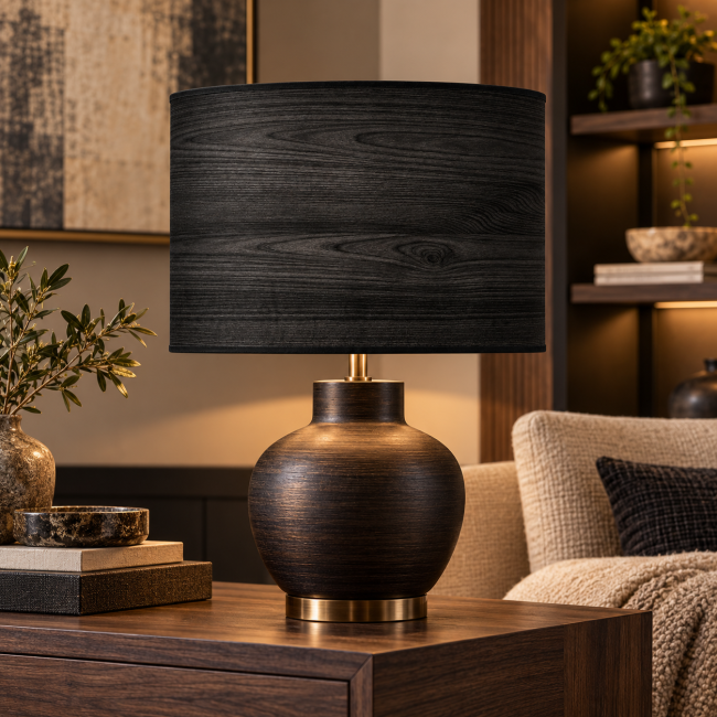 Abat-jour MADERA en PVC imprimé motif bois noir