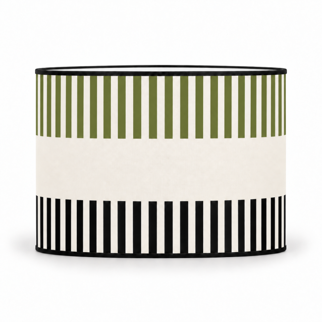 Abat-jour cylindrique RIVAGE vert olive – motifs vert olive et noir