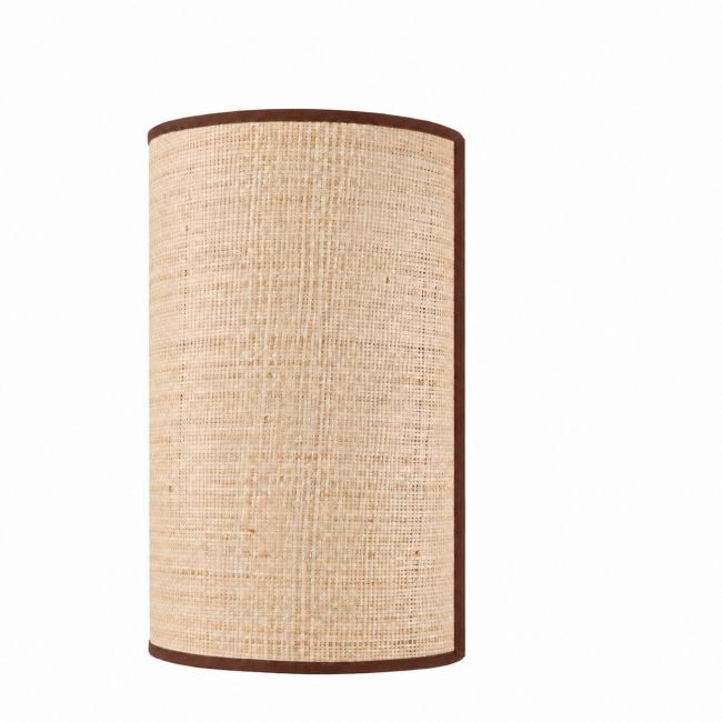 Applique murale PIANA en raphia naturel avec bordure brun chocolat sur fond blanc