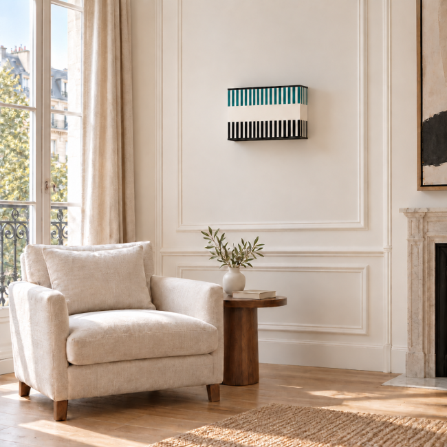 RIVAGE bleu paon – ambiance intérieure Applique murale RIVAGE bleu paon éteinte en situation dans un intérieur