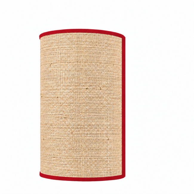 Applique murale PIANA en raphia naturel avec bordure rouge sur fond blanc