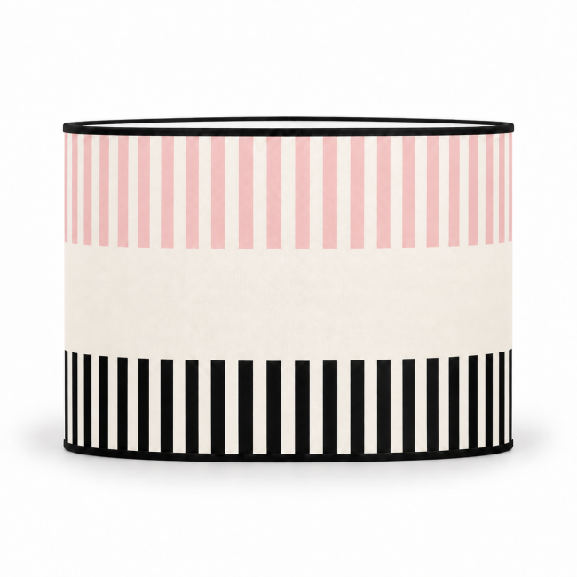 Abat-jour cylindrique RIVAGE rose pastel – motifs rose pastel et noir