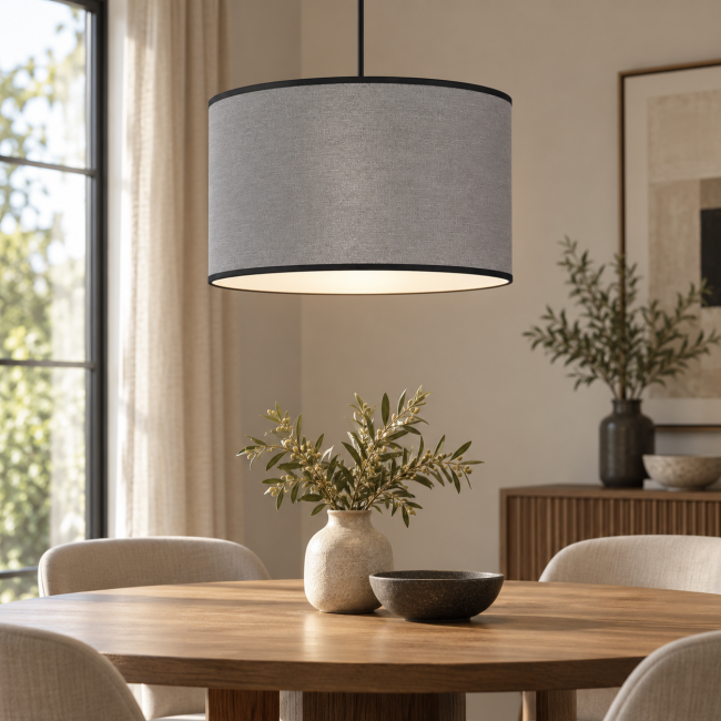 suspension gris souris - luminaires déco - kauze luminaires paris Abat-jour déco gris cylindrique fabriqué à Paris sur pied de lampe élégant