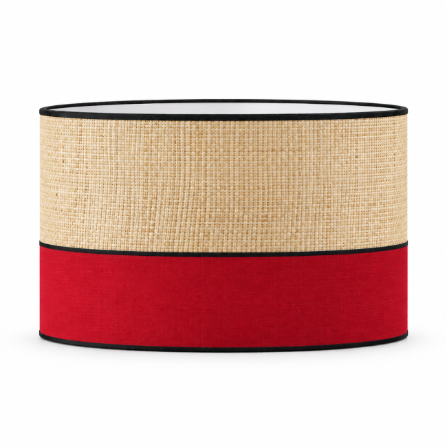 Abat-jour déco rouge et raphia avec finition noire