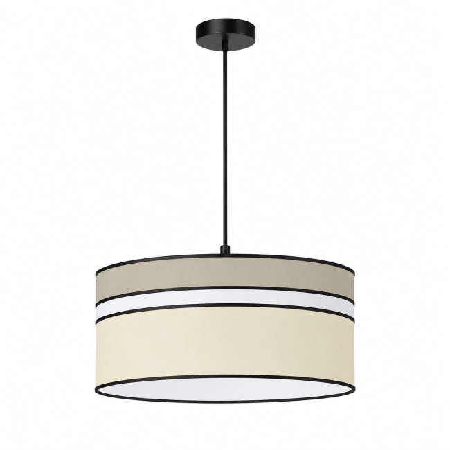 Suspension MISTRAL en coton beige et blanc – finitions noires