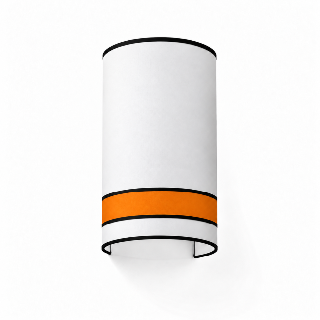 Applique murale KELLY en coton blanc avec bandeau orange et bordures noires, sur fond blanc.