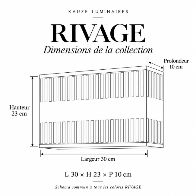 Schéma des dimensions de l’applique murale RIVAGE : largeur 30 cm, hauteur 23 cm, profondeur 10 cm