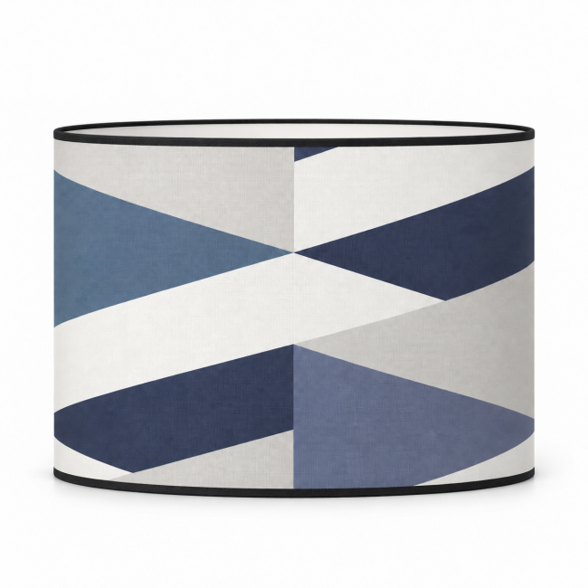 Abat-jour cylindrique ARLES à motif graphique bleu multicolore fabrication française