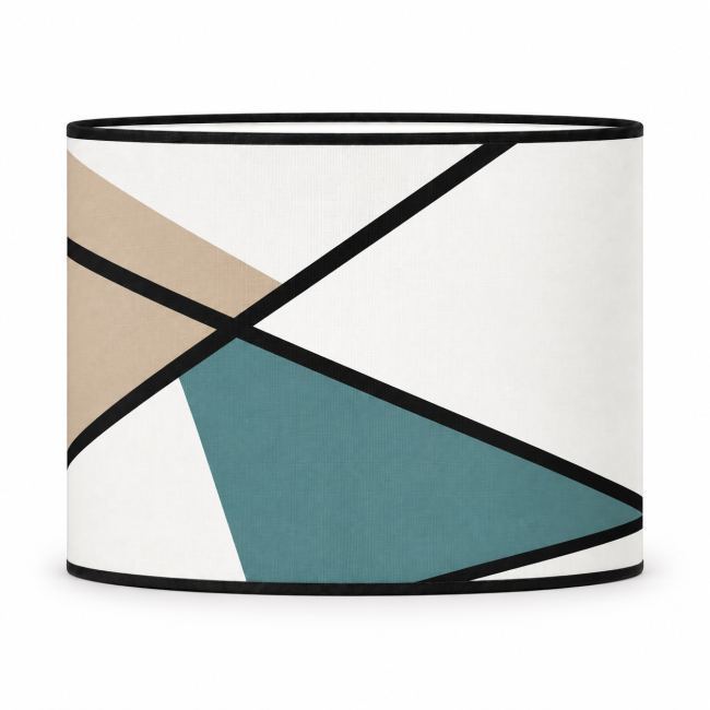 Abat-jour KALY cylindrique en coton imprimé bleu canard et taupe avec bordage noir