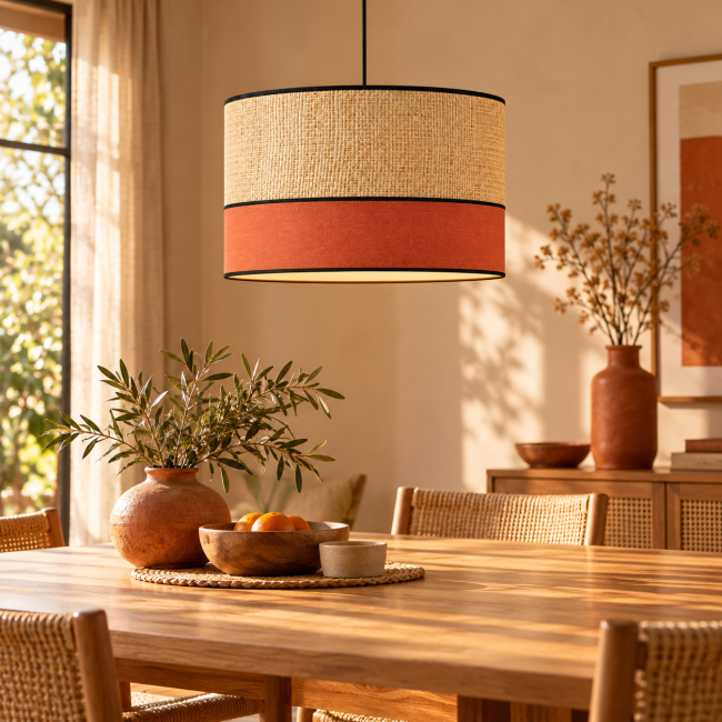 Abat-jour raphia et coton orange pour lampadaire