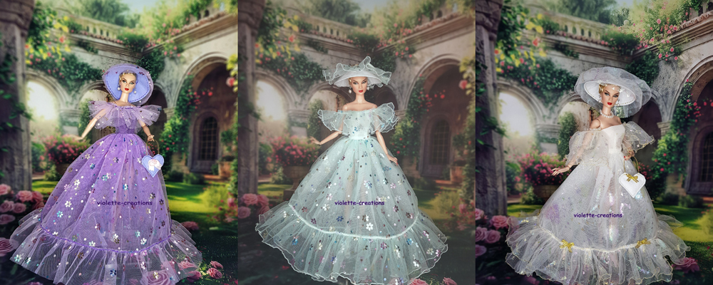 Robe princesse  en tulle avec fleurs scintillantes pour poupée Barbie