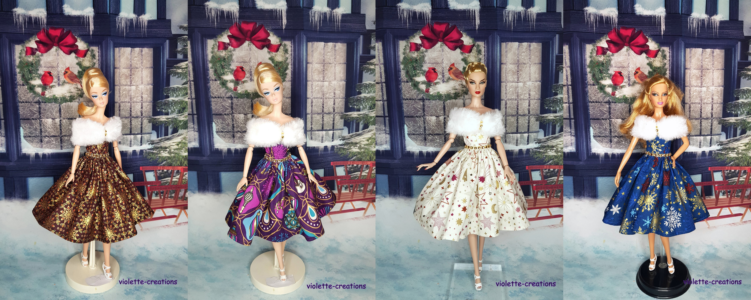 Robe de Noël pour Poupée Barbie - Élégance et Fêtes | Violette Créations