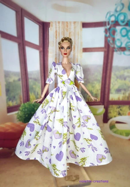 robe poupée Barbie coton provençal lavande rose ruban élégante