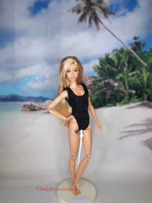 Maillot de bain noir fait main en lycra pour poupée mannequin 1/6e