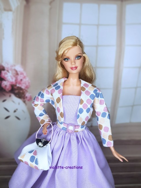 Ensemble Robe et Veste avec Sac à Main en Simili Cuir pour Poupée Barbie