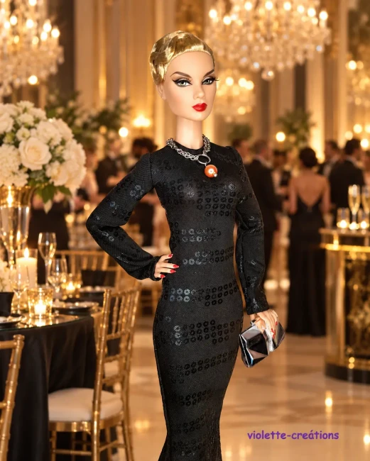 Robe à Paillettes Noires pour Poupée Barbie / Fashion Royalty Robe à Paillettes Noires pour Poupée Barbie / Fashion Royalty