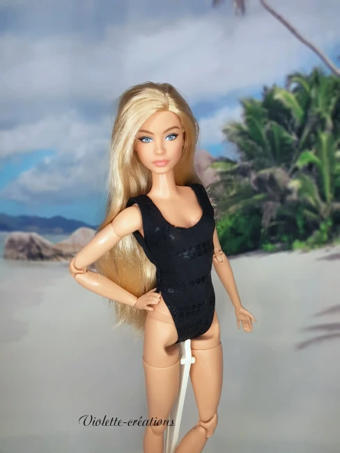 Maillot de bain noir fait main en lycra pour poupée mannequin 1/6e