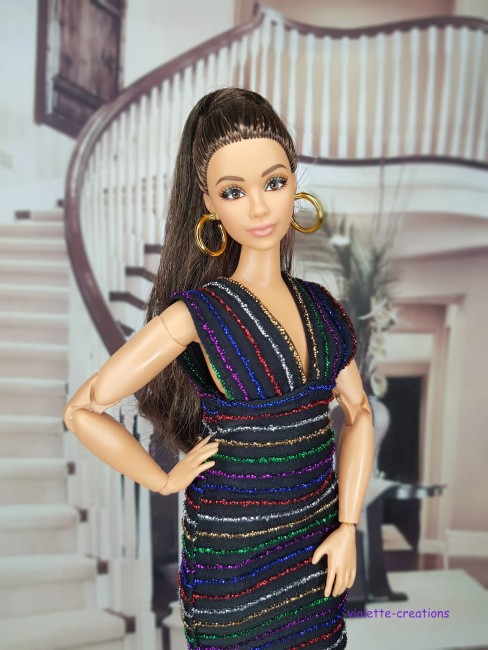 Robe Pailletée & Sac Rouge pour Barbie Curvy | Fait Main