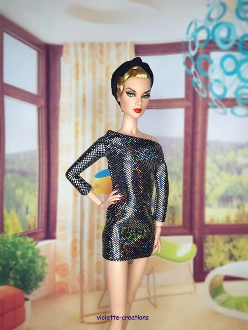 Robe de soirée scintillante en jersey pailleté pour poupée Barbie