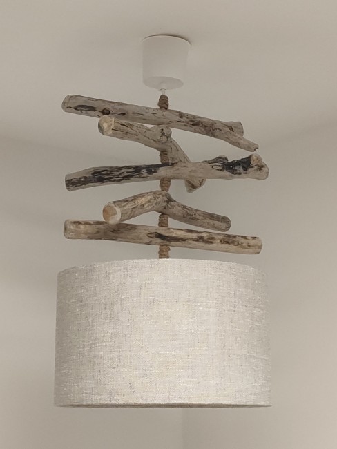 lustre bois flotté abat-jour lin