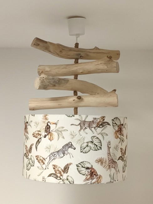 lustre bois flotté abat-jour animaux de la savane