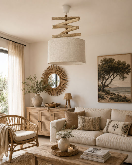 lustre bois flotté lin 35