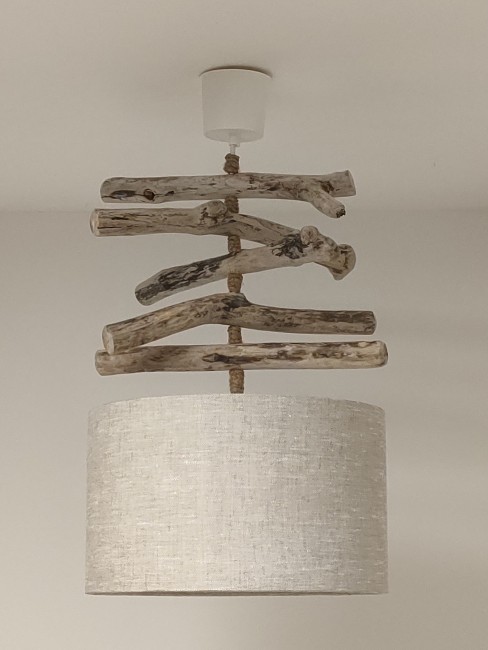 lustre bois flotté abat-jour lin