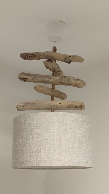 lustre bois flotté abat-jour lin