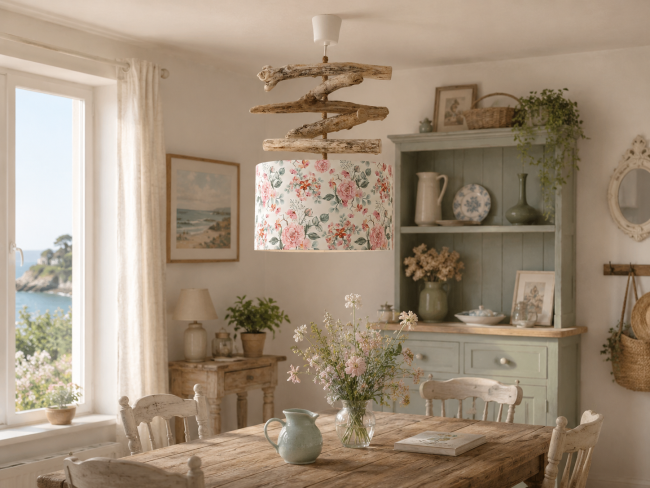 lustre bois flotté roses