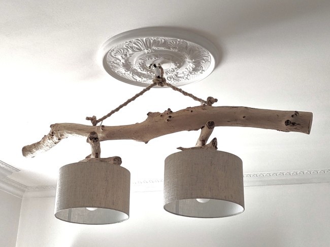lustre double bois flotté lin 