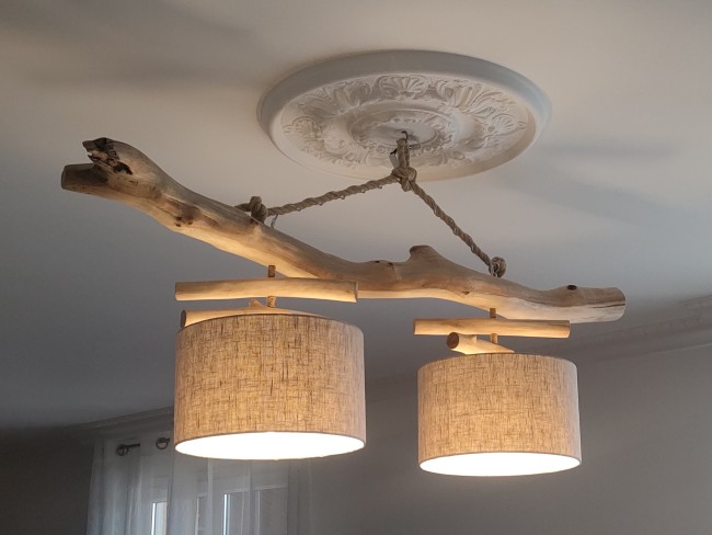 lustre bois flotté double lin lustre bois flotté double lin