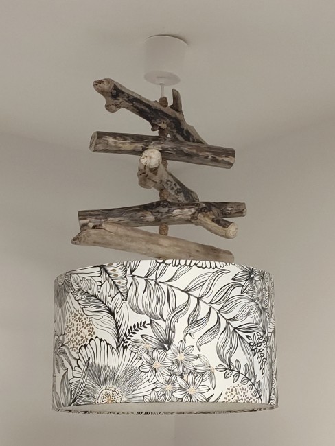 lustre bois fleurs noir blanc 35 