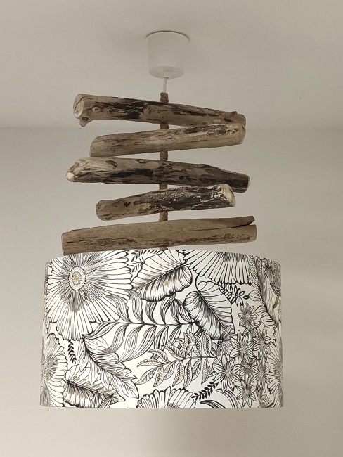 lustre bois fleurs noit blanc 40